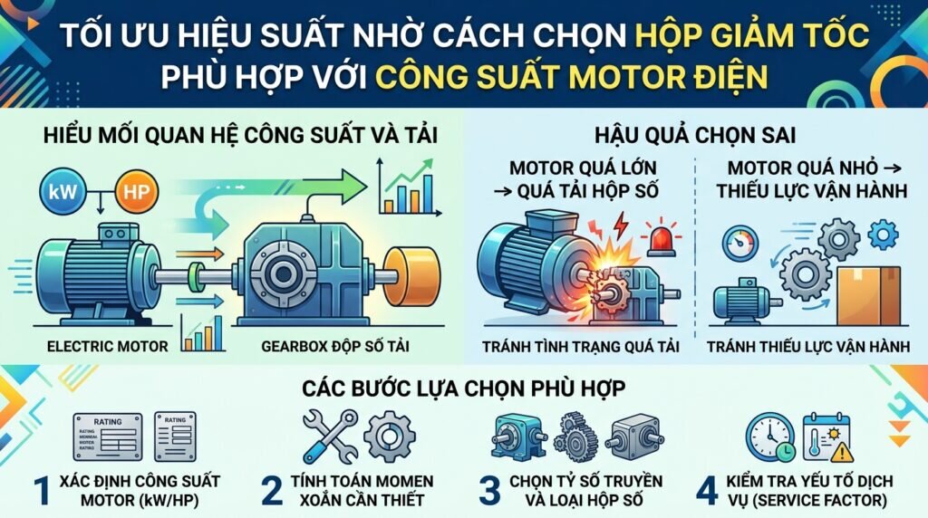 Tối ưu hiệu suất nhờ Cách chọn hộp giảm tốc phù hợp với công suất motor điện