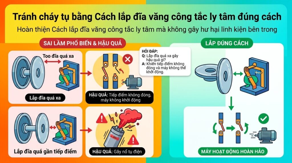Tránh cháy tụ bằng Cách lắp đĩa văng công tắc ly tâm đúng cách