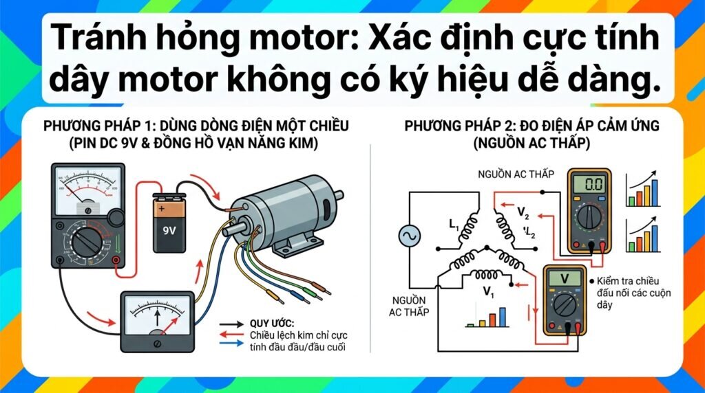 Tránh hỏng motor: Xác định cực tính dây motor không có ký hiệu dễ dàng.