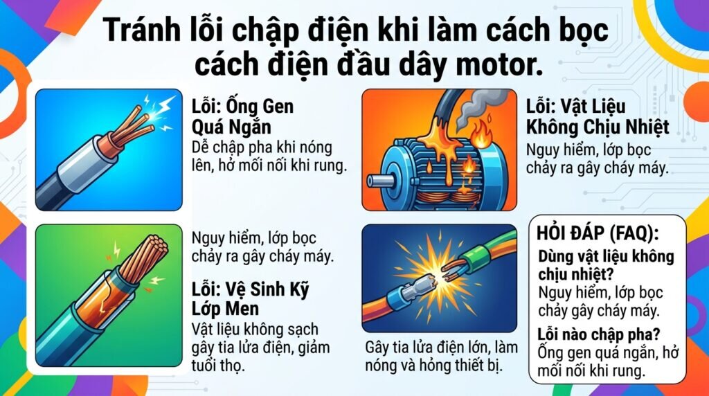 Tránh lỗi chập điện khi làm cách bọc cách điện đầu dây motor.
