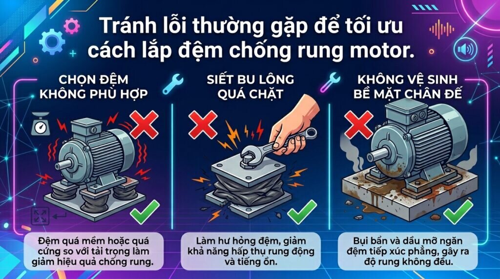 Tránh lỗi thường gặp để tối ưu cách lắp đệm chống rung motor.