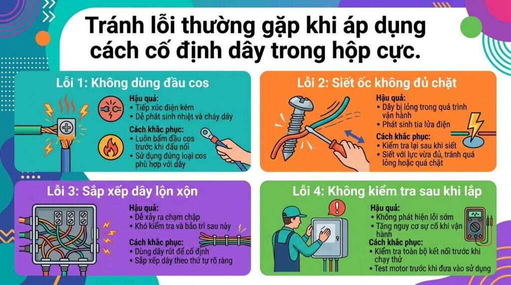 Tránh lỗi thường gặp khi áp dụng cách cố định dây trong hộp cực.