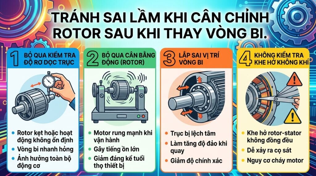 Tránh sai lầm khi cân chỉnh rotor sau khi thay vòng bi.