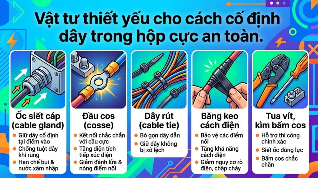 Vật tư thiết yếu cho cách cố định dây trong hộp cực an toàn.
