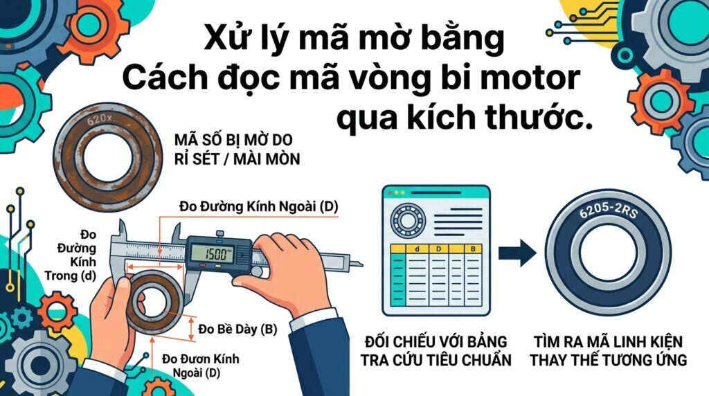 Xử lý mã mờ bằng Cách đọc mã vòng bi motor qua kích thước.