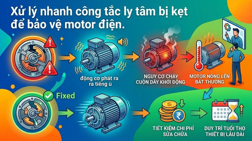 Xử lý nhanh công tắc ly tâm bị kẹt để bảo vệ motor điện.