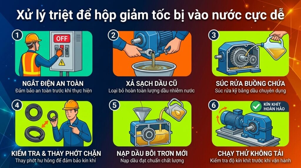 Xử lý triệt để hộp giảm tốc bị vào nước cực dễ