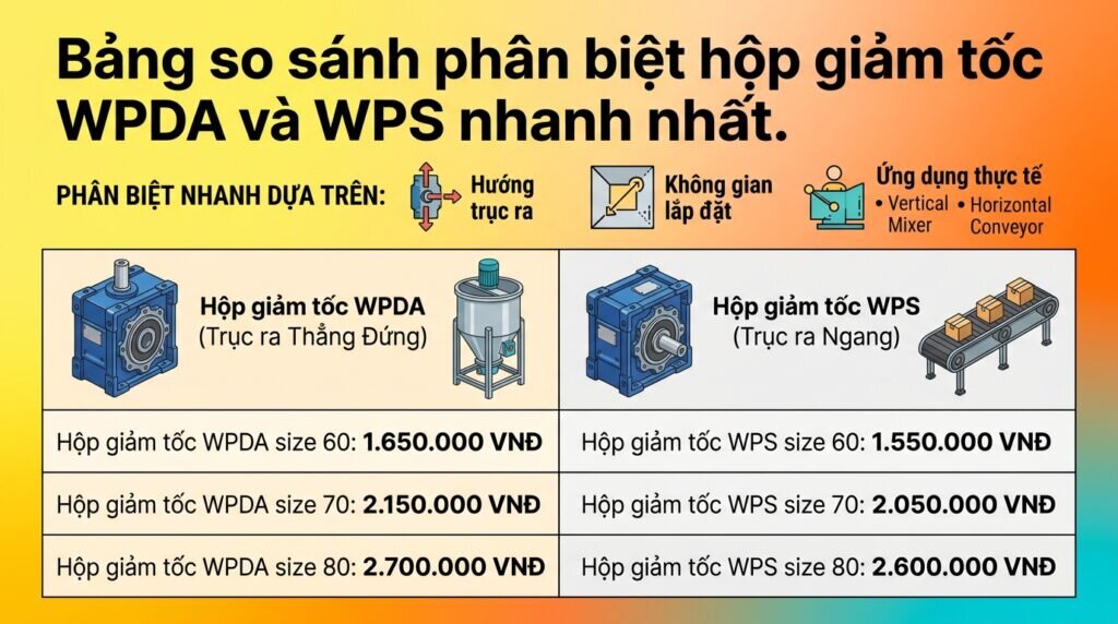 Bảng so sánh phân biệt hộp giảm tốc WPDA và WPS nhanh nhất.
