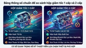 Bảng thông số chuẩn để so sánh hộp giảm tốc 1 cấp và 2 cấp