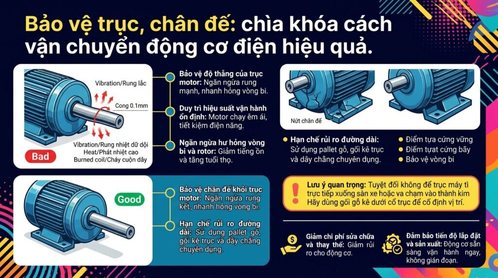 Bảo vệ trục, chân đế: chìa khóa cách vận chuyển động cơ điện hiệu quả.