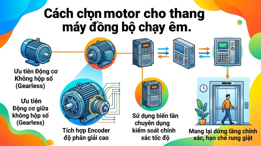 Cách chọn motor cho thang máy đồng bộ chạy êm.
