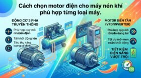 Cách chọn motor điện cho máy nén khí phù hợp từng loại máy.