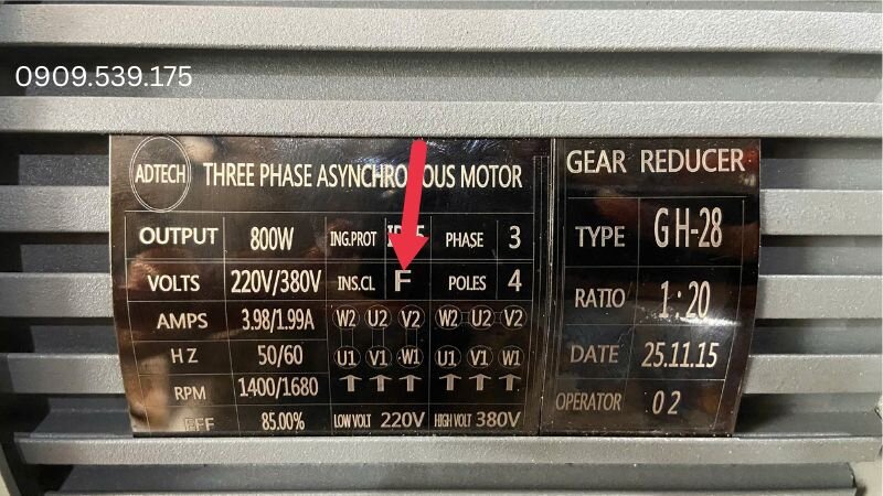 Cách đọc thông số lớp cách điện của motor giảm tốc