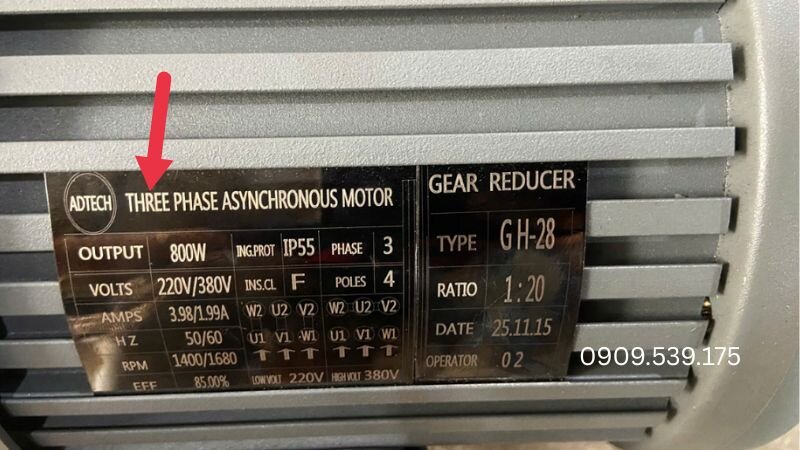Cách đọc thông số số pha trên motor giảm tốc