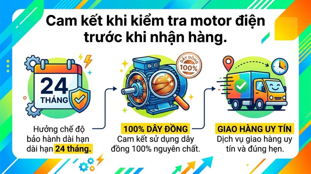 Cam kết khi kiểm tra motor điện trước khi nhận hàng.