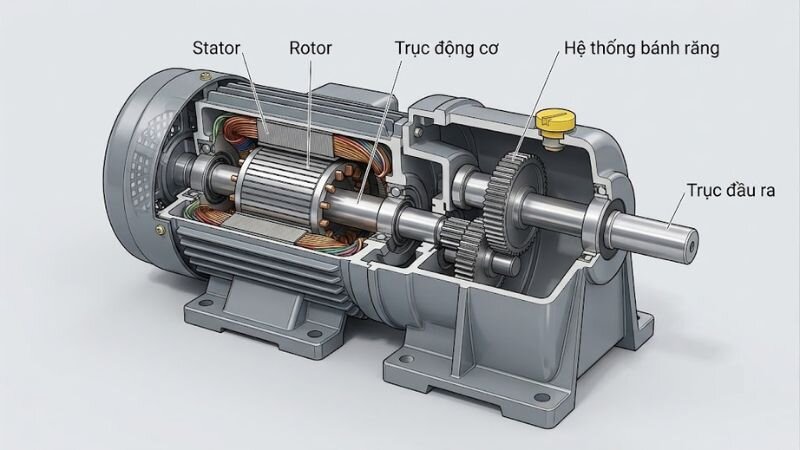 Cấu tạo chi tiết bên trong động cơ giảm tốc 3 pha