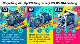 Chọn đúng kiểu lắp `IEC động cơ là gì`: B3, B5, B14 dễ dàng.