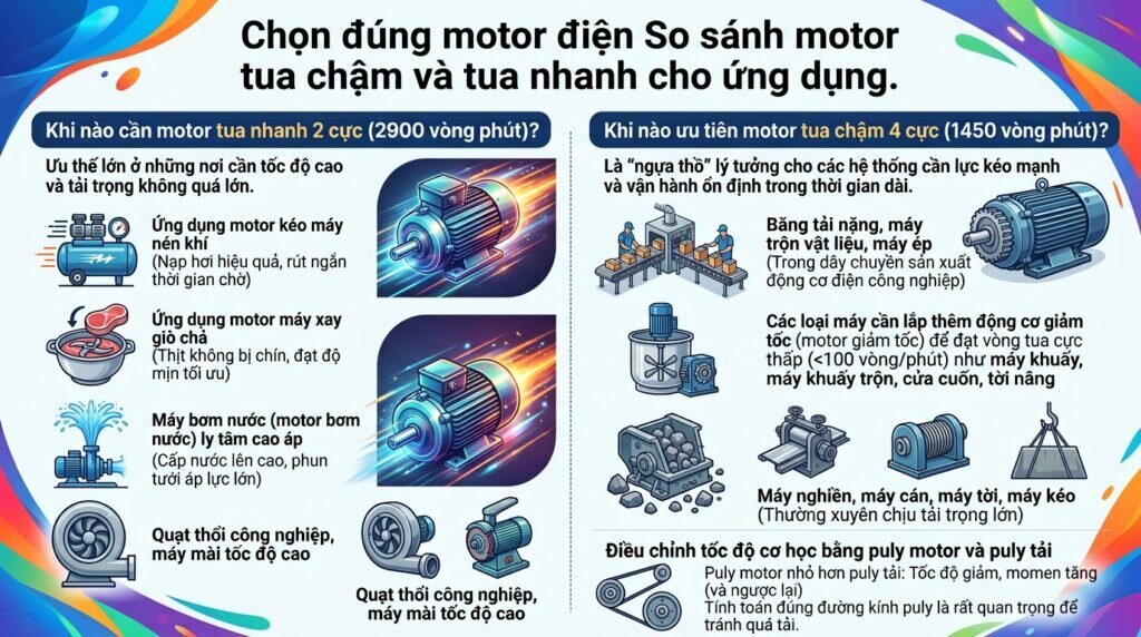 Chọn đúng motor điện: So sánh motor tua chậm và tua nhanh cho ứng dụng.