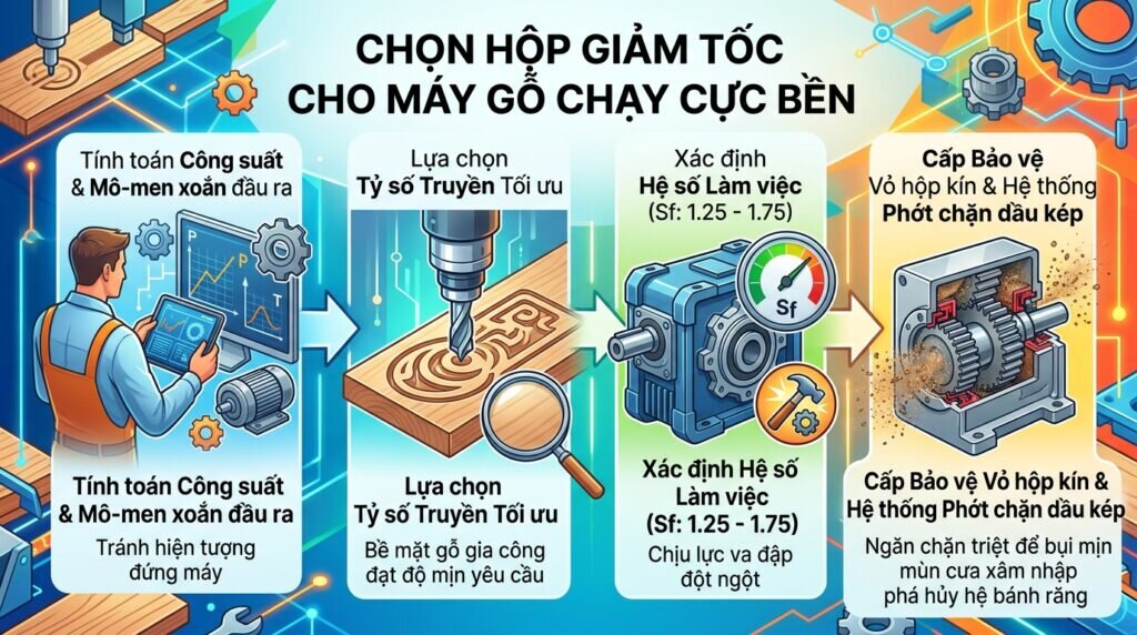 Chọn hộp giảm tốc cho máy gỗ chạy cực bền