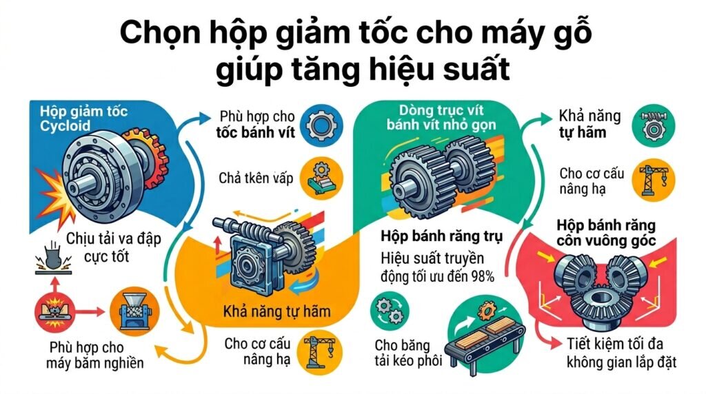 Chọn hộp giảm tốc cho máy gỗ giúp tăng hiệu suất