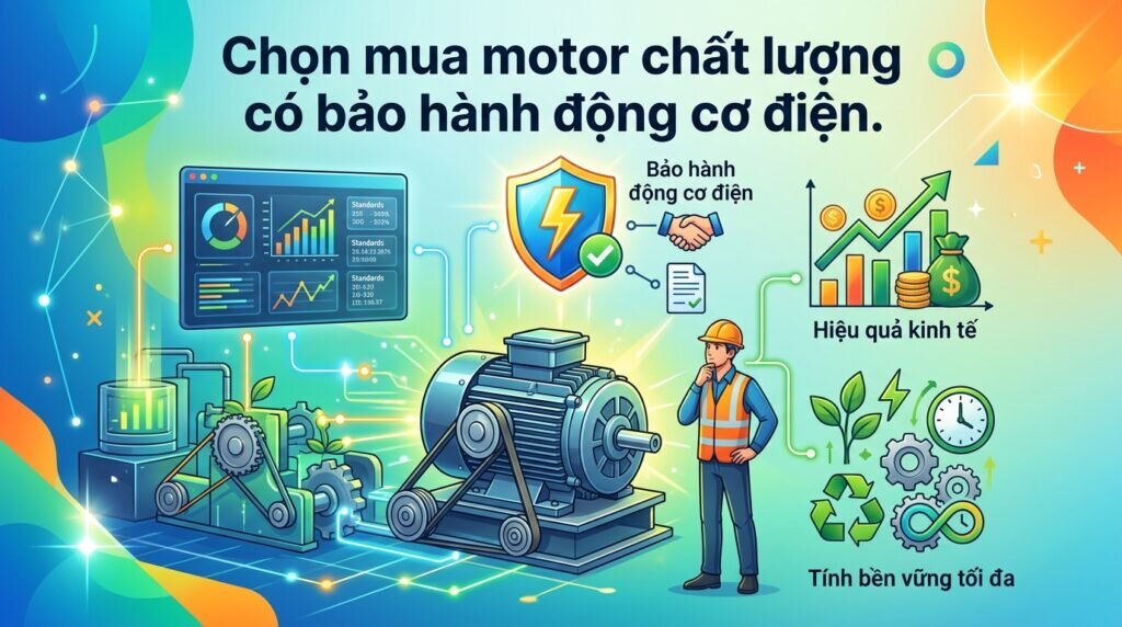 Chọn mua motor chất lượng có bảo hành động cơ điện.