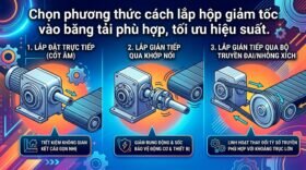Chọn phương thức cách lắp hộp giảm tốc vào băng tải phù hợp, tối ưu hiệu suất.