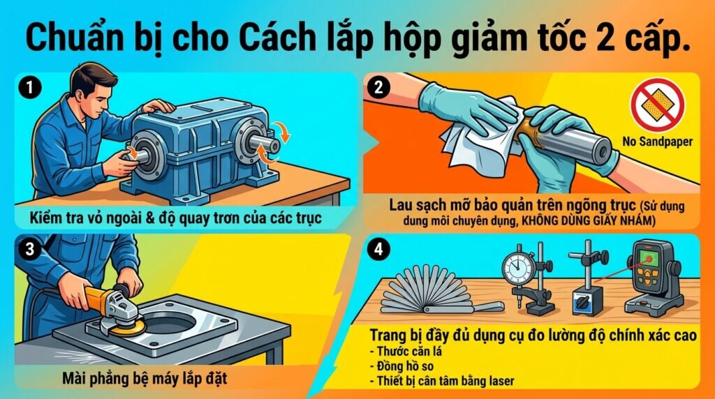 Chuẩn bị cho Cách lắp hộp giảm tốc 2 cấp.