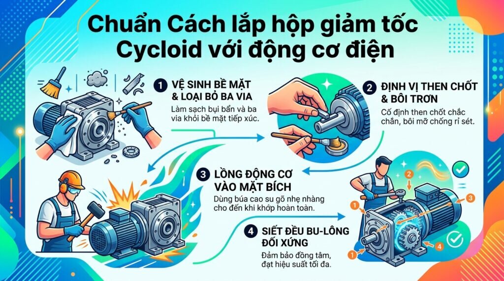 Chuẩn Cách lắp hộp giảm tốc Cycloid với động cơ điện