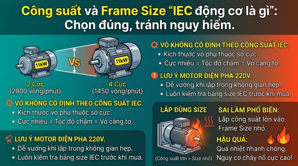 Công suất và Frame Size `IEC động cơ là gì`: Chọn đúng, tránh nguy hiểm.
