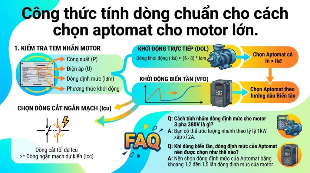 Công thức tính dòng chuẩn cho cách chọn aptomat cho motor lớn.