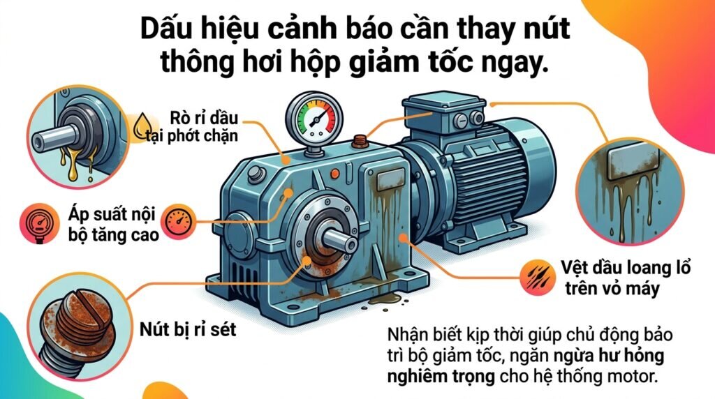 Dấu hiệu cảnh báo cần thay nút thông hơi hộp giảm tốc ngay.