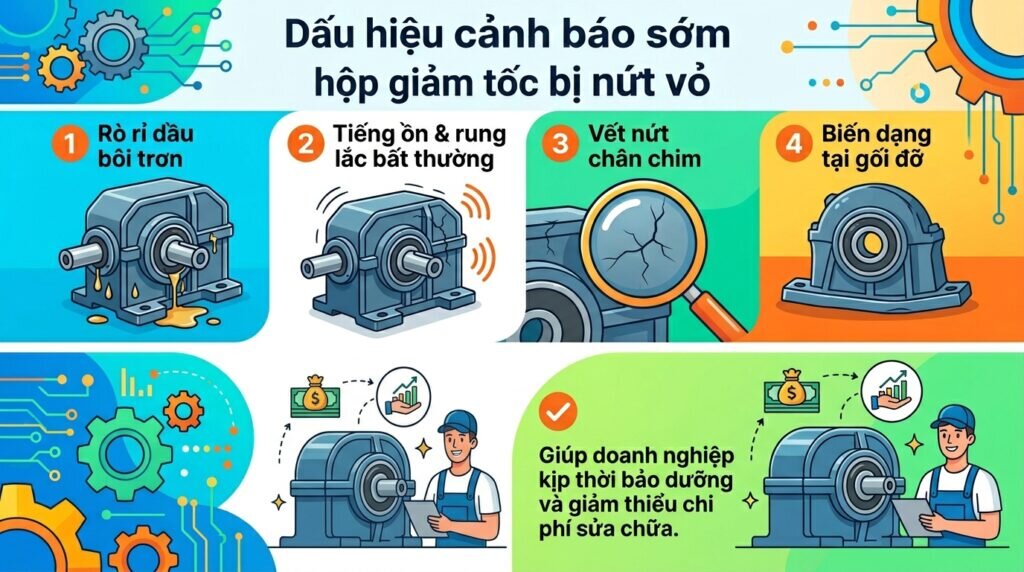 Dấu hiệu cảnh báo sớm hộp giảm tốc bị nứt vỏ