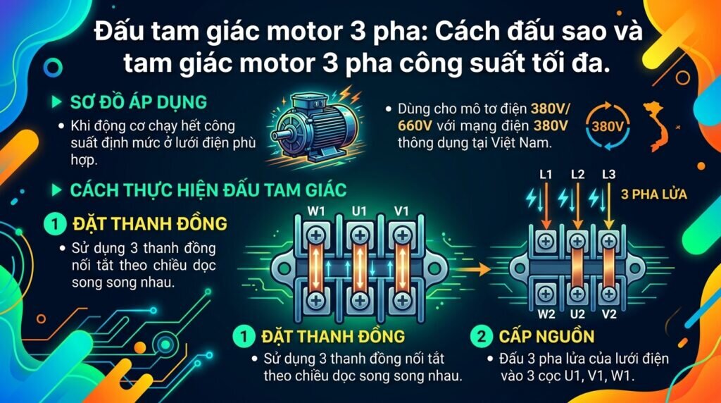 Đấu tam giác motor 3 pha: Cách đấu sao và tam giác motor 3 pha công suất tối đa.