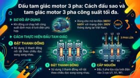 Đấu tam giác motor 3 pha: Cách đấu sao và tam giác motor 3 pha công suất tối đa.