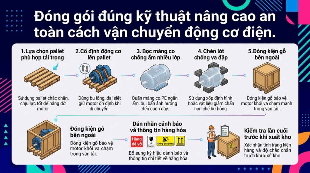 Đóng gói đúng kỹ thuật nâng cao an toàn cách vận chuyển động cơ điện.
