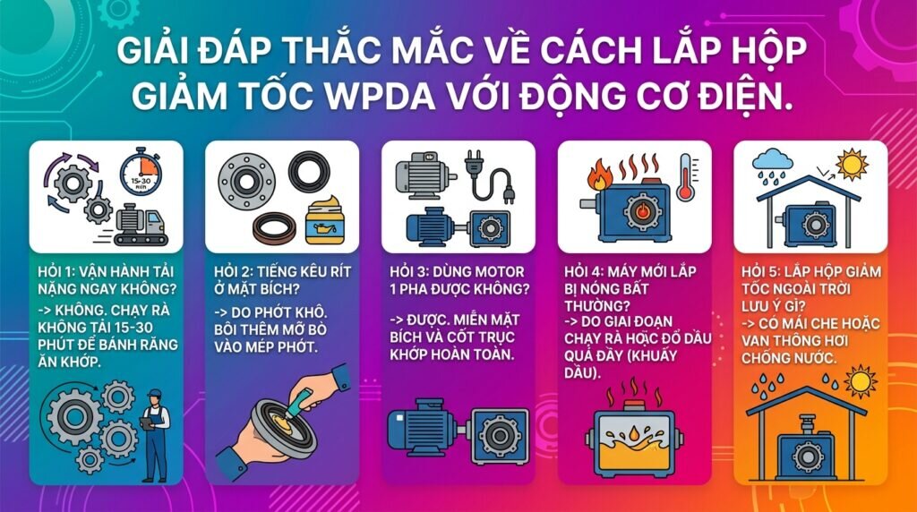 Giải đáp thắc mắc về cách lắp hộp giảm tốc WPDA với động cơ điện.