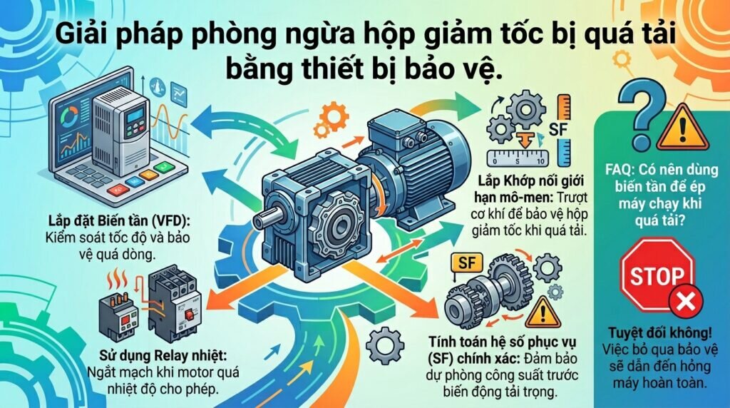 Giải pháp phòng ngừa hộp giảm tốc bị quá tải bằng thiết bị bảo vệ.