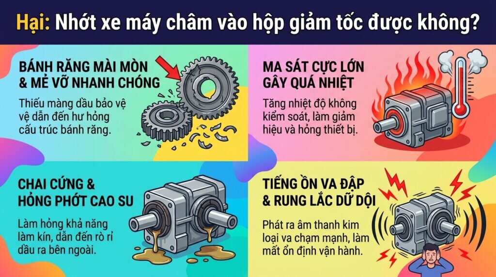 Hại: Nhớt xe máy châm vào hộp giảm tốc được không?