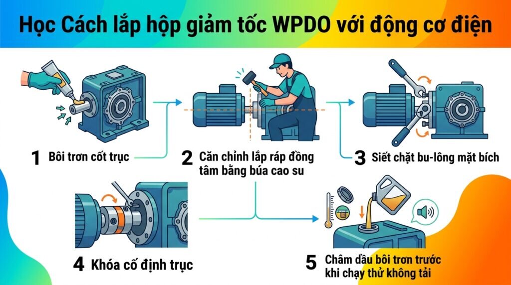 Học Cách lắp hộp giảm tốc WPDO với động cơ điện