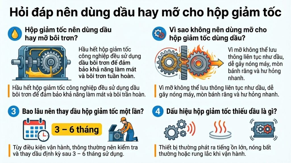 Hỏi đáp nên dùng dầu hay mỡ cho hộp giảm tốc
