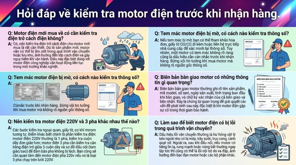 Hỏi đáp về kiểm tra motor điện trước khi nhận hàng.