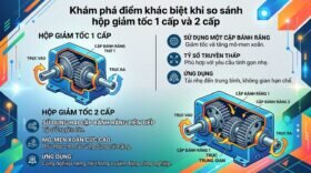 Khám phá điểm khác biệt khi so sánh hộp giảm tốc 1 cấp và 2 cấp