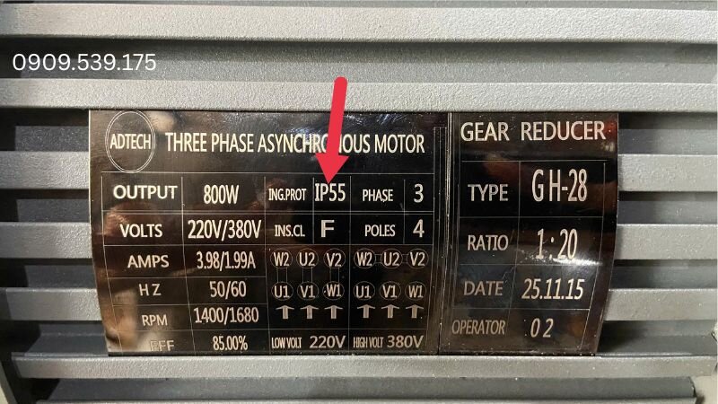 Ký hiệu cấp bảo vệ IP54 và IP55 trên motor giảm tốc