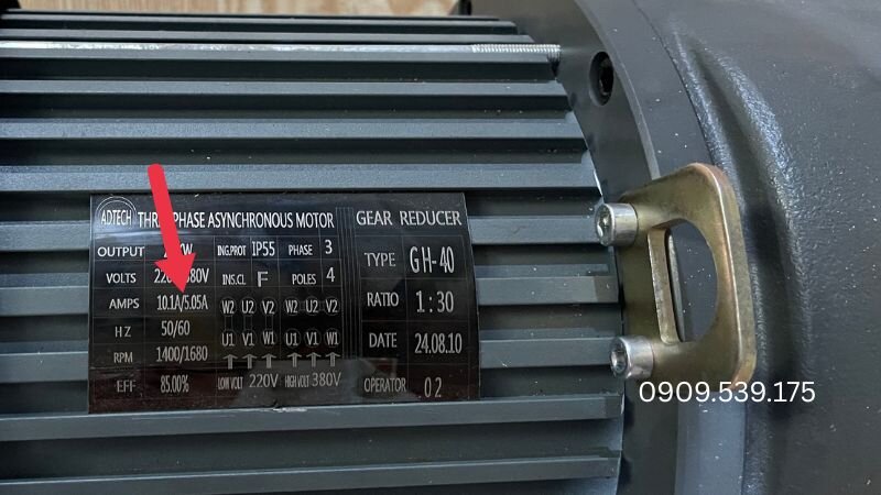Ký hiệu cường độ dòng điện của động cơ giảm tốc