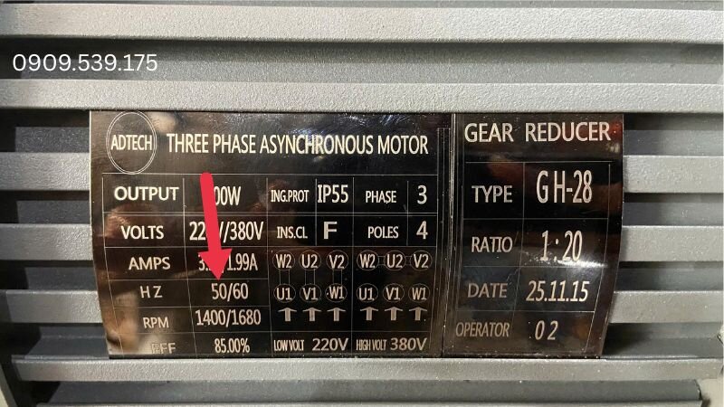 Ký hiệu tần số Hz trên motor giảm tốc