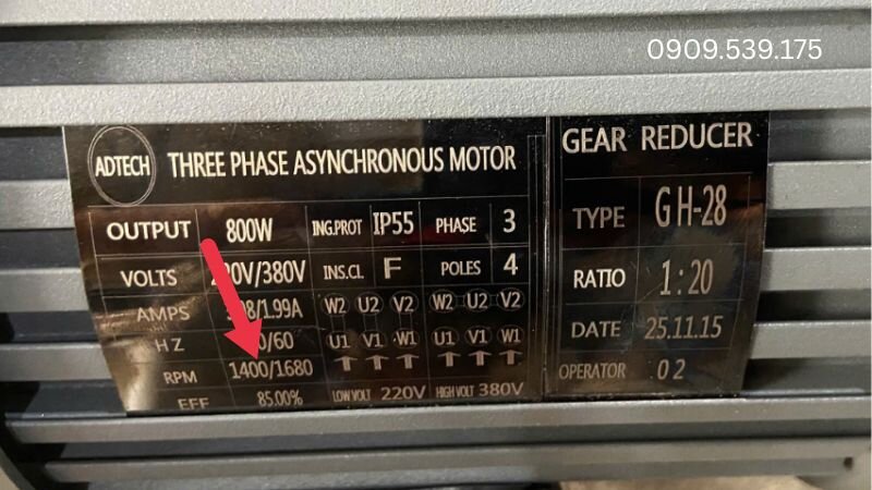 Ký hiệu tốc độ vòng quay RPM trên motor giảm tốc