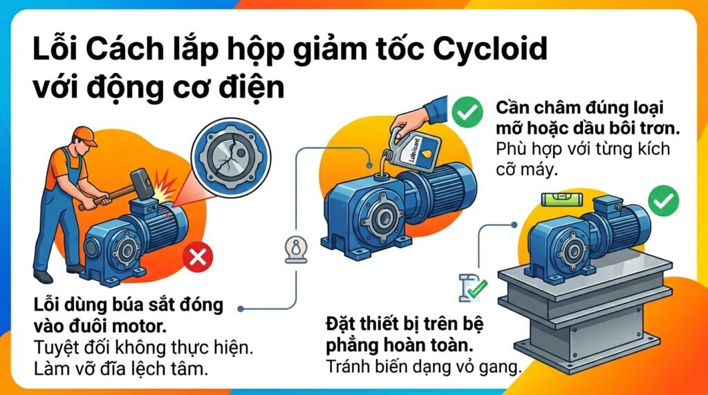 Lỗi Cách lắp hộp giảm tốc Cycloid với động cơ điện