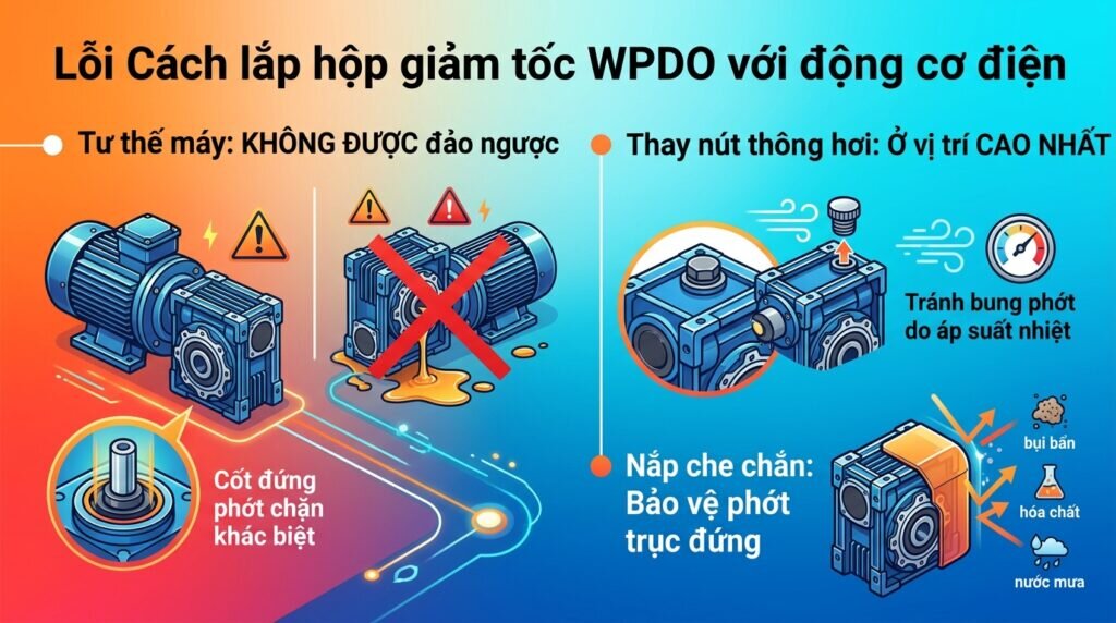 Lỗi Cách lắp hộp giảm tốc WPDO với động cơ điện