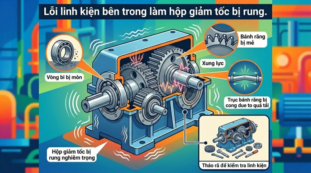 Lỗi linh kiện bên trong làm hộp giảm tốc bị rung.