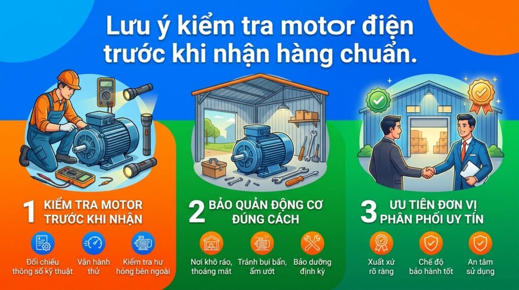Lưu ý kiểm tra motor điện trước khi nhận hàng chuẩn.